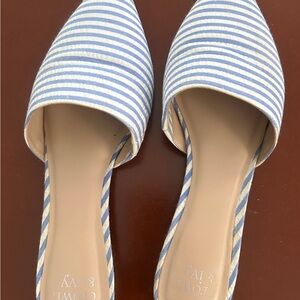 crown & ivy Blue and White Striped D'Orsay Mules